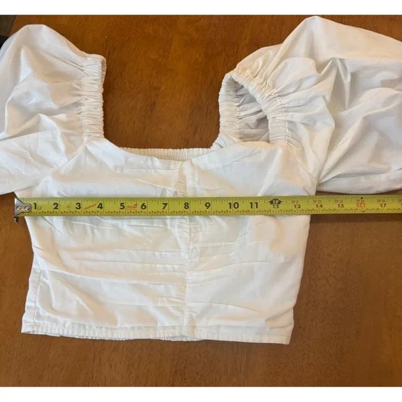 Abercrombie & Fitch White Puff Sleeve Smocked Ruched Crop Top Sz XS Cottagecore - Picture 6 of 9
